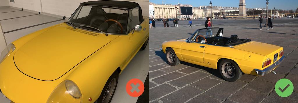 Alfa Spider jaune 3/4 face arrie?re
