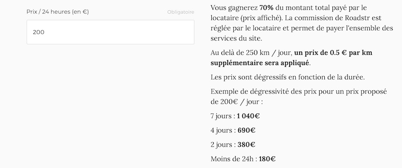 Dégressivité tarifs Roadstr