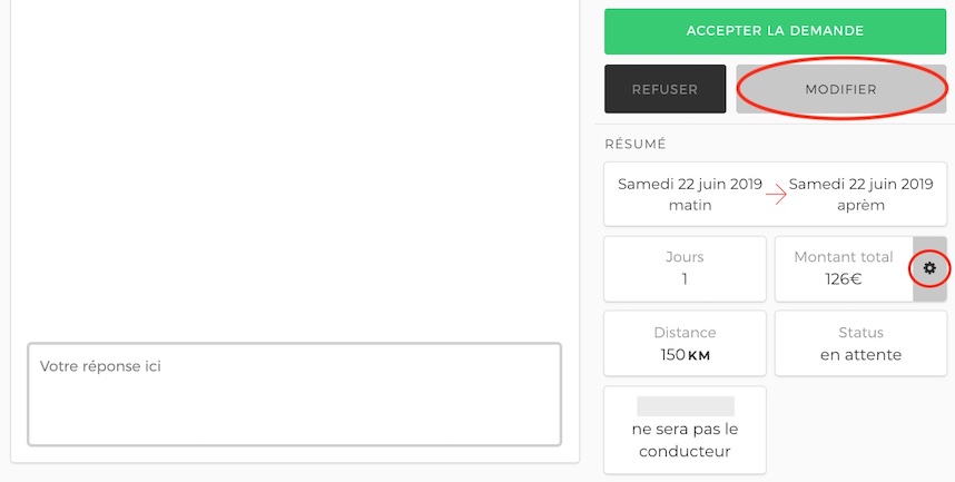 Écran modification date / prix