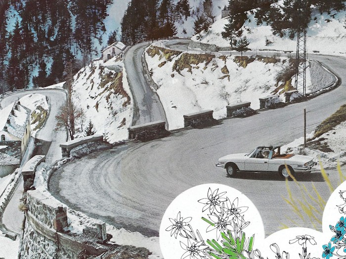Triumph de 1971 sur une route de montagne
