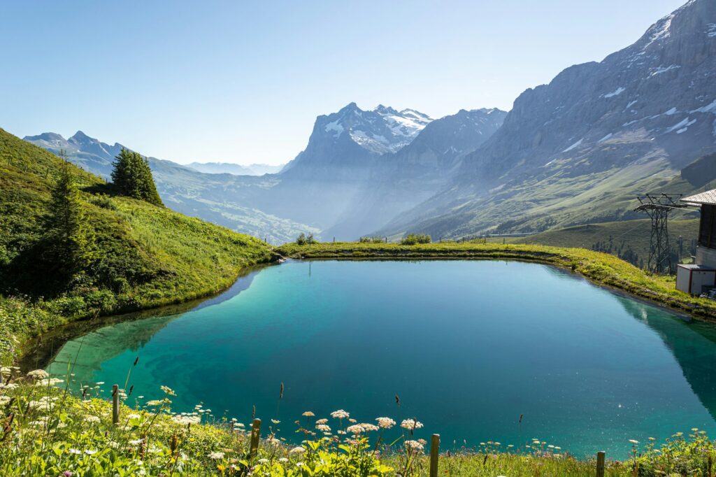 Beautiful summer landscape with the Swiss Alps. Jungfraujoch, Switzerland.