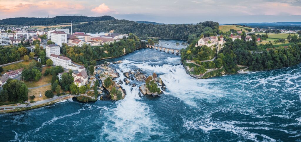 Beautiful view of the Rhine Falls in Switzerland