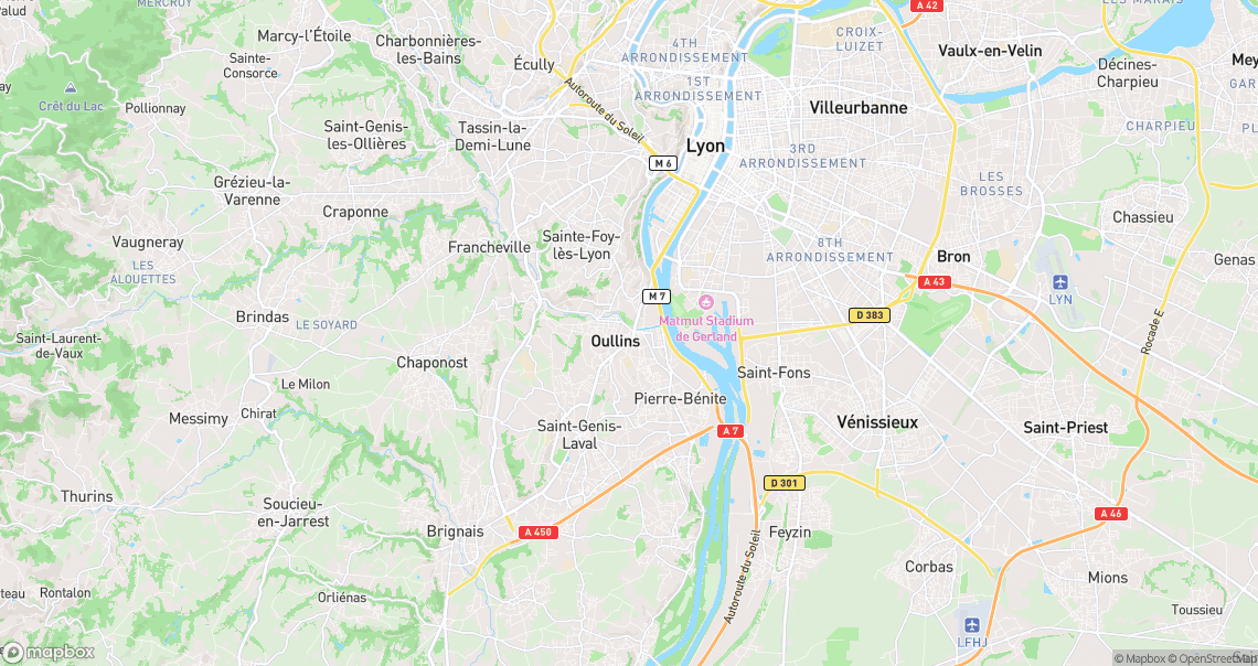 Localisation de la voiture à Oullins-Pierre-Bénite