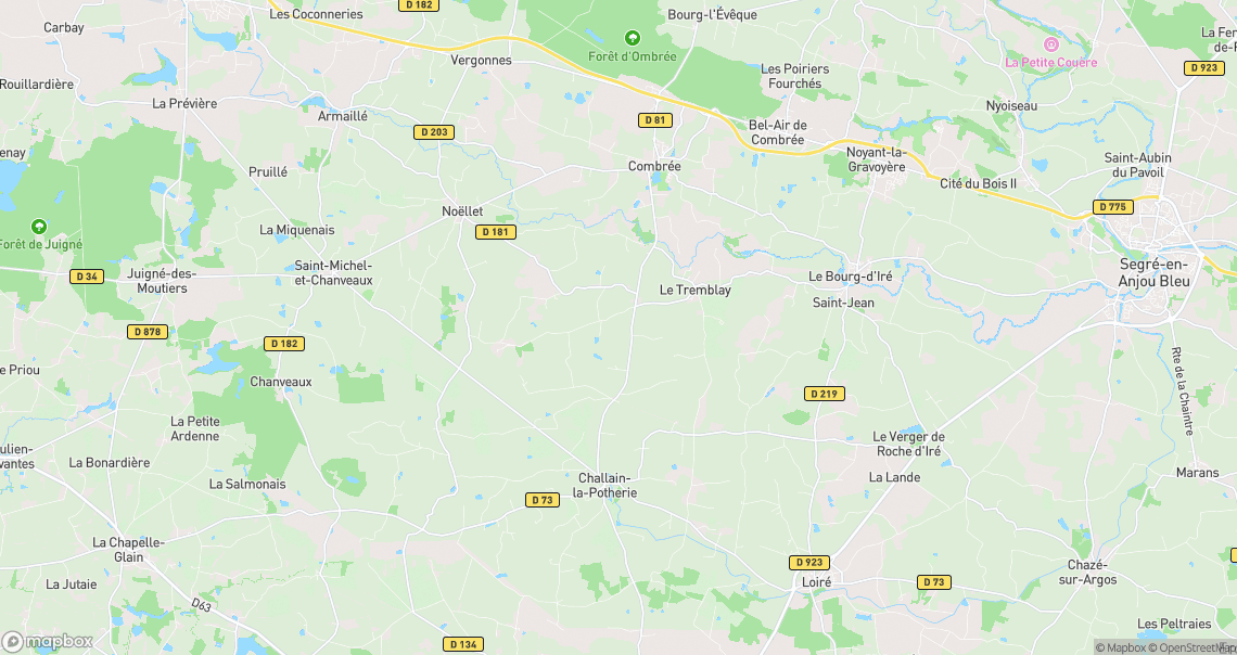 Localisation de la voiture à Ombrée d'Anjou