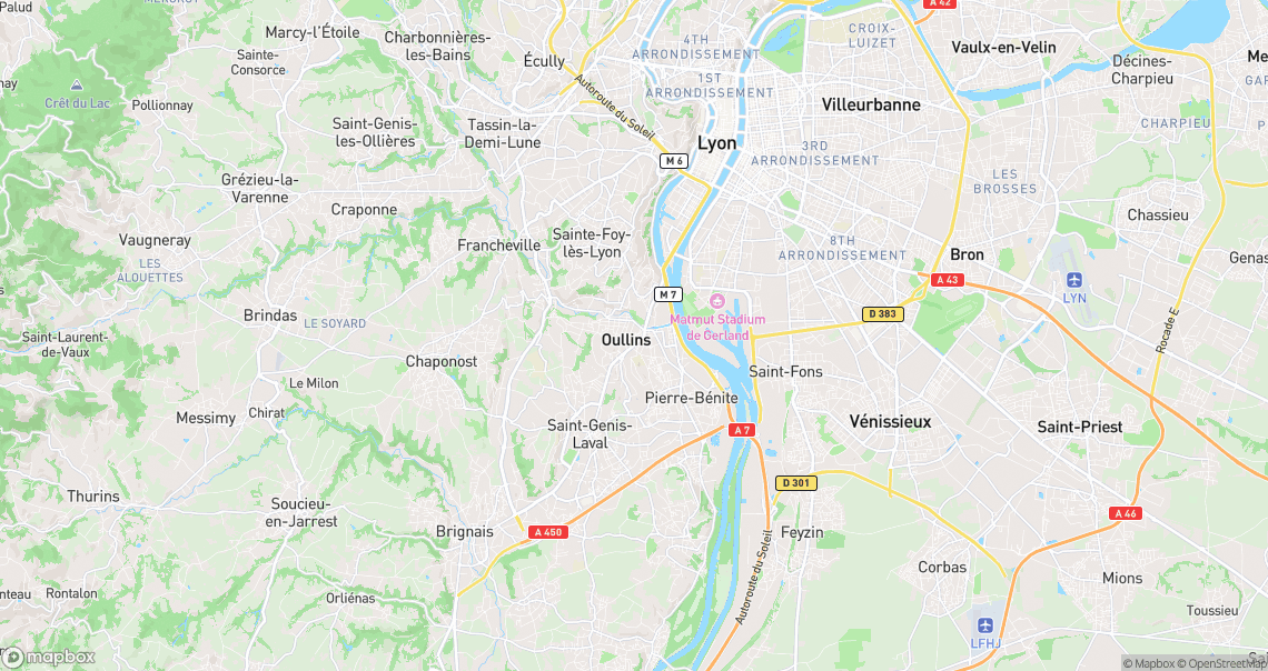 Localisation de la voiture à Oullins-Pierre-Bénite